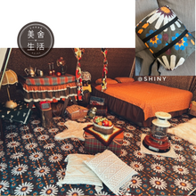 將圖片載入圖庫檢視器 【美舍戶外】【露營用品】shiny 露營美學 復古綠底花磚地墊 加厚 送收納袋